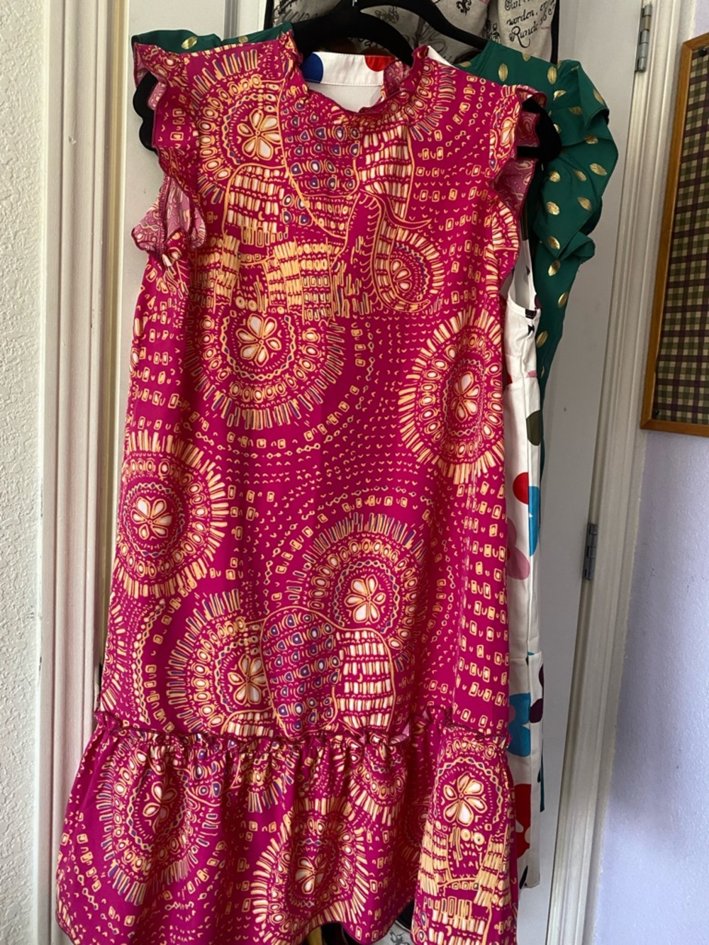 Women’s Pink & Gold Printed Ruffle Hem Dress